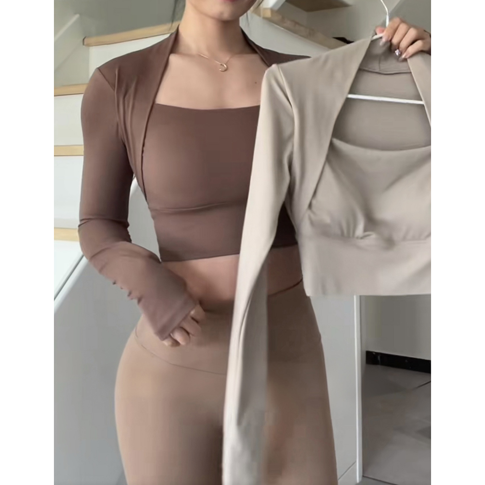 DCK-1115 Fitness Chest Cushion Sports Top Long Sleeve Shirts Pra Speed up Short Elegant Dance Yoga Clothes Small Waistband Gym
