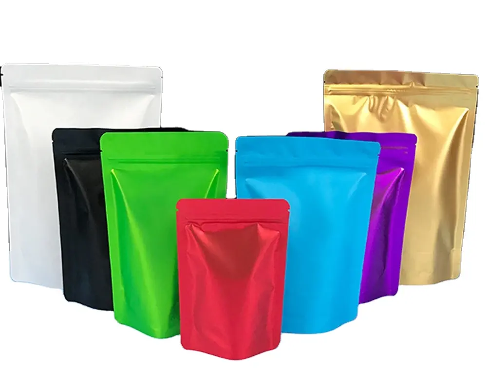 Matte Color Aluminum Plated Mylar Stand Up Zipper Bags Smell Proof Resealable Ziplock Bags Reusableable Foil Packaging Bags