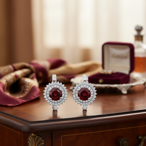 Pendiente delicado estilo diamante granate para mujer, Plata de ley turca hecha a mano, joyería - Product Image 3