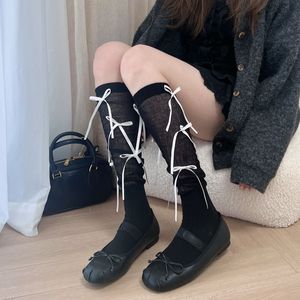 Noir Spandex/Nylon Transparent mince Sexy amour bretelles collants genou haut équipage une usine Net en gros - Product Image 3
