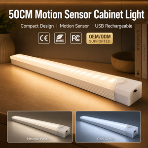 Lampe LED sans fil à détecteur de mouvement 50CM, rechargeable, magnétique, pour armoire, éclairage de placard à intensité variable, fabricant - Product Image 1