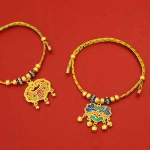 Collar de cuerda trenzada estilo chino para mascotas con colgante dorado, ajustable para gatos y perros pequeños, talla S M, adorno para el Festival de Primavera - Product Image 1