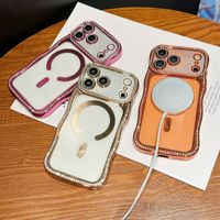 Coque magnétique ondulée électroplaquée avec strass pour iPhone 17 Air 16 15 14 13 Pro Max 16 Plus, étui pare-chocs en TPU scintillant avec cristaux