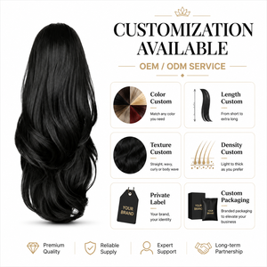 Nouvelle Tendance Extensions <span class=keywords><strong>de</strong></span> Cheveux <span class=keywords><strong>Queue</strong></span> <span class=keywords><strong>de</strong></span> <span class=keywords><strong>Cheval</strong></span> Ondulées en Fibre Synthétique Haute Température Noire Naturelle Réglable avec Cordon <span class=keywords><strong>de</strong></span> Serrage 26 pouces - Product Image 6