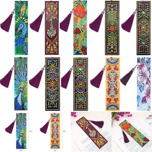 HUACAN 5D Diamond Painting Bookmark Special Shaped Diamond Art Embroidery Cross Stitch Leather Tassel Book Marks