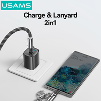 USAMS SJ745 tali selempang ponsel Universal, rantai nilon panjang dapat disesuaikan dengan bahan poliester, hadiah Logo kustom