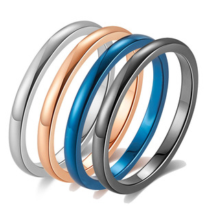 Anillo simple de acero inoxidable multicolor de 2 mm para mujer, regalo de joyería, forma geométrica redonda, banda lisa, anillo de pareja. - Product Image 1