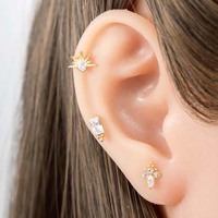 HENGSEN 16G ASTM F136 Titane Bijoux de piercing Anneau labret à filetage interne avec zircone cubique (CZ) taille marquise demi-soleil sertie à griffes