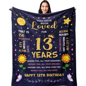 Manta de Franela con Frases de Cumpleaños Número 13, Manta para Siesta, Transpirable, Suave al Tacto, para el Hogar y la Oficina, con Estampado Personalizado YH-MT-0 - Product Image 4