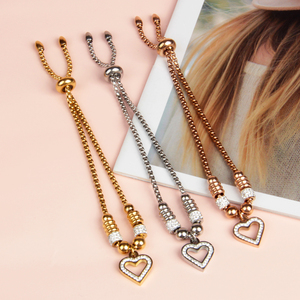 Trendy Fashion Women's Anniversary Gift Stainless Steel <strong>Bracelet</strong> with Heart Shaped Pendant <strong>Zipper</strong> Adjustable Size - Product Image 2