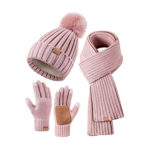 Mesdames Femmes Epais Côtelé Tricoté Doux Faux Fourrure Pompon Bonnet Echarpe Telefingers Gants Set 3 Pack Winter Hat <span class=keywords><strong>Snood</strong></span> Mitts Suit - Product Image 4