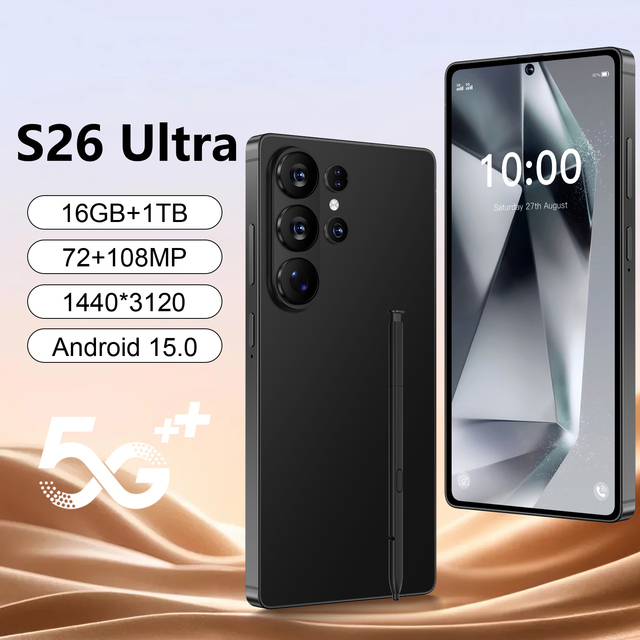 S26 Ultra 5G Dual SIM Phone with Face Recognition 108MP Camera 72MP Selfie Lens 8000mAh Battery Android 15 Deca Core HD French