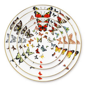 Assiette en porcelaine de style nordique pour la salle à manger, bord doré, vaisselle en porcelaine osseuse, assiette de mariage, assiette en céramique avec bord doré - Product Image 1