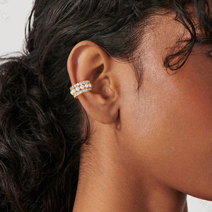 Gemma <span class=keywords><strong>925</strong></span> in <span class=keywords><strong>argento</strong></span> placcato oro Non <span class=keywords><strong>Piercing</strong></span> con perla & CZ Clip su cartilagine cerchio orecchino gioielli regalo - Product Image 5