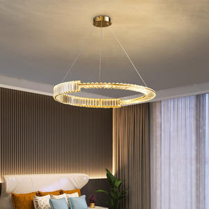 Lampe suspendue minimaliste moderne avec anneau en cristal doré et éclairage LED avec télécommande pour le salon de l'hôtel - Product Image 3