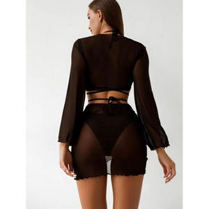 Русский сексуальный купальник из четырех частей бикини сплошной цвет кружевные купальники - Product Image 2