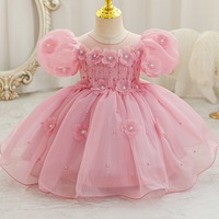 Robe de princesse pour bébé AX281Custom élégante en dentelle florale et tulle à volants avec des appliques scintillantes pour la célébration du premier anniversaire