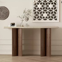 Console murale étroite en dalle de travertin style Wabi-sabi pour entrée, couloirs d'hôtel, passages et salons