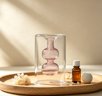 Diffuseur d'arômes en verre double couche, bouteille cylindrique transparente, gourde rose à l'intérieur, décoration d'intérieur, vase parfumé