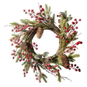 Ao ar livre Xmas Alvo Red Berry E Pine Wreath Natal Flores Artificiais Pinecone Wreaths Christmas Door Wreath Para Front Door