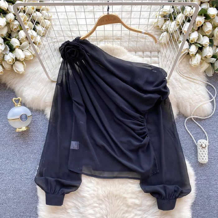 LY761 - Spring/summer 2024 Chiffon Blouse with 3D Florals