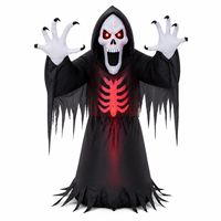 Décoration de jardin extérieure personnalisable de 1,80 m, squelette de la mort gonflable d'Halloween avec éclairage LED