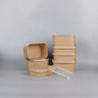 Bol à salade rectangulaire en papier kraft à double paroi, écologique, biodégradable, compostable, avec couvercle en feuille d'or, compatible micro-ondes, pour restaurant