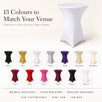 Housse de table cocktail extensible ajustée pour table haute ronde – Idéale pour la restauration, les mariages, les réceptions, les événements – Fournitures personnalisées pour organisateurs de fêtes