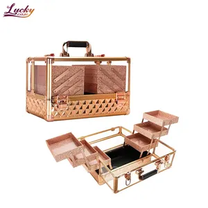 Transparent Lockable Acrylic Display Makeup Case Jewelry Storage Vanity Case Portable Travel Makeup Organizer Case