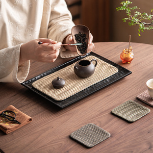 Chinese Style Tea <b>Mat</b> Cotton Linen Rectangle Waterproof Heat Insulating Tea Ceremony Accessory - Product Image 2