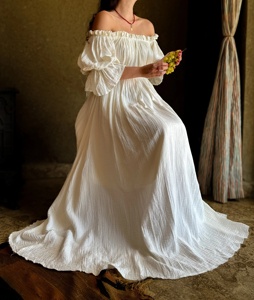 Vestido largo de manga corta acampanado con hombros descubiertos para mujer, Túnica sólida plisada, vestidos elásticos de cintura alta, vestido veraniego para mujer - Product Image 1