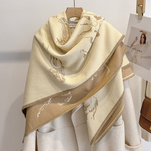 2025奢华时尚冬季方形马围巾女性时尚羊绒手感动物设计师品牌马术披肩 - Product Image 4