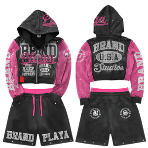 Personalized Design and OEM Production Men's Zipper Hoodie and Shorts <b>Set</b> Casual Fashion Street Style Two Piece Clothing - Product Image 1