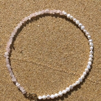 Collar de Perlas de Agua Dulce y Cristal de Fresa Hecho a Mano, Longitud Personalizada, Cierre de Acero Inoxidable OT