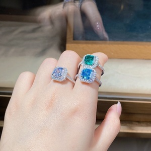 S925 Sterling Silver Fashion Navy Blue Treasure Zirconia Tower Cutting Square Packaging Full Diamond Ring - Product Image 6