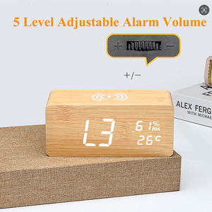 Reloj de Mesa de Madera con Carga Inalámbrica Rápida para Decoración del Hogar, con Doble <span class=keywords><strong>Alarma</strong></span>, Volumen Ajustable, Brillo, Temperatura y Humedad - Product Image 4
