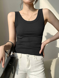 Ropa básica sólida para mujer, transpirable XS blanca camiseta sin mangas, chaleco de punto negro, camiseta informal sencilla de verano con <span class=keywords><strong>tirantes</strong></span> <span class=keywords><strong>anchos</strong></span> para Fitness para mujer - Product Image 2