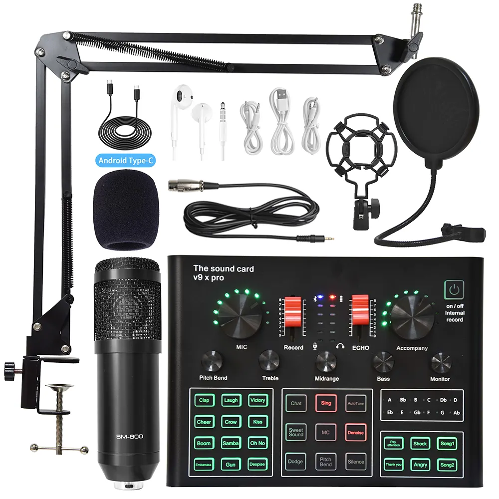 Kualitas Tinggi USB Audio Antarmuka Profesional V9 X Pro Audio Kartu Suara & Mixer BM-800 Mikrofon Set Studio Recording Live