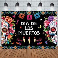 Bannière de la Fiesta du Jour des Morts Mexicaine, Toile de fond Dia de los Muertos, Mariachi en sucre, Catrina, Fond de photographie personnalisable