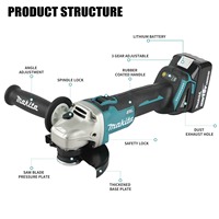 Meuleuse d'angle sans fil Makita 18V DGA404/DGA504 avec interrupteur coulissant, construction en acier inoxydable, outil de bricolage