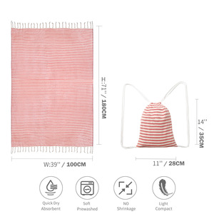 Toalla de playa turca de algodón a rayas de 100x180cm con mochila transpirable para la playa - Product Image 5