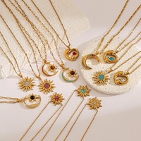 Collares de Acero Inoxidable Vintage al por Mayor, Serie Sol, Luna, Estrella y Corazón, Colgantes de Piedra Natural y Circonio, Joyería Boho para Mujer