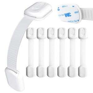 Adjustable cupboard cabinet fridge drawer sliding door lock kids children child baby adhesive safety strap lock guard set