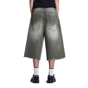 Shorts en jean amples personnalisés avec logo pour homme, 100 % coton, ourlet déchiré, style rétro, vert menthe, coupe droite, baggy - Product Image 3
