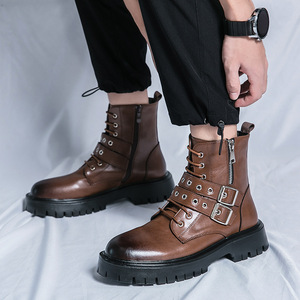 2026 New Summer Mid-Calf Men's <b>Boots</b> Thick Sole Lace-Up Motorcycle Work <b>Boots</b> - Product Image 1