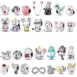 Exquisito y Encantador Colgante de Circonita para Mujer, DIY, con Diseño de Animal (Búho, Conejo), Abalorio de Plata, Pulsera de Lujo Ligero, Regalo de Joyería - Product Image 2