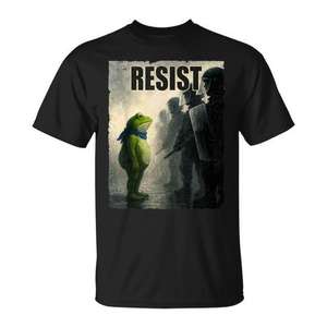 T-shirt noir à manches courtes et col rond pour homme, motif 'Resist Frog Protest', pour activités promotionnelles, impression sérigraphique - Product Image 1