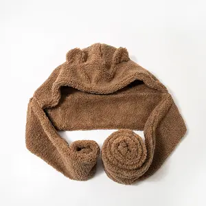 Bonnet d'oreille mignon 3 en 1 Chapeaux chauds en peluche corail polaire pour animaux Chapeau à capuche d'hiver Écharpe Ensemble de gants