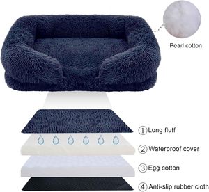 Lit <span class=keywords><strong>pour</strong></span> <span class=keywords><strong>chien</strong></span> imperméable en peluche moelleux de luxe fond antidérapant mousse à mémoire de forme orthopédique lavable canapé - Product Image 6