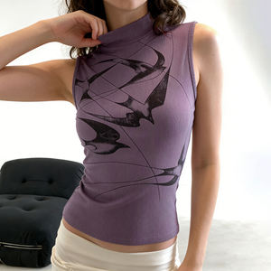 New Chinese Ruffled Collar Vintage Printed Tank <b>Top</b> Women Breathable High Quality Hot Sale Sleeveless Slim Fit Office Knit Base - Product Image 5